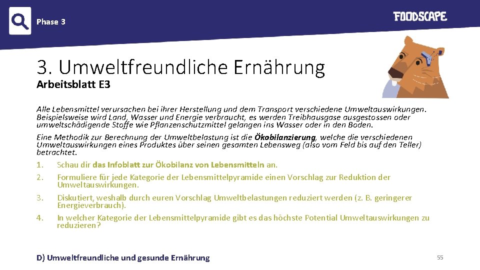 Phase 3 3. Umweltfreundliche Ernährung Arbeitsblatt E 3 Alle Lebensmittel verursachen bei ihrer Herstellung