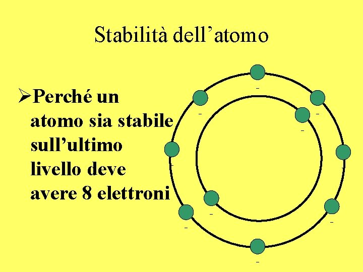 Stabilità dell’atomo - ØPerché un atomo sia stabile sull’ultimo livello deve avere 8 elettroni