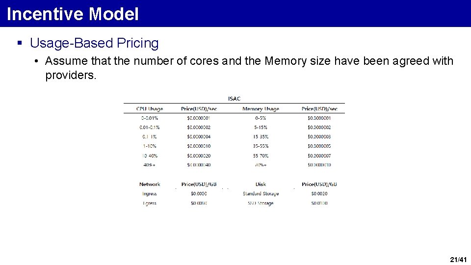 Incentive Model § Usage-Based Pricing • Assume that the number of cores and the