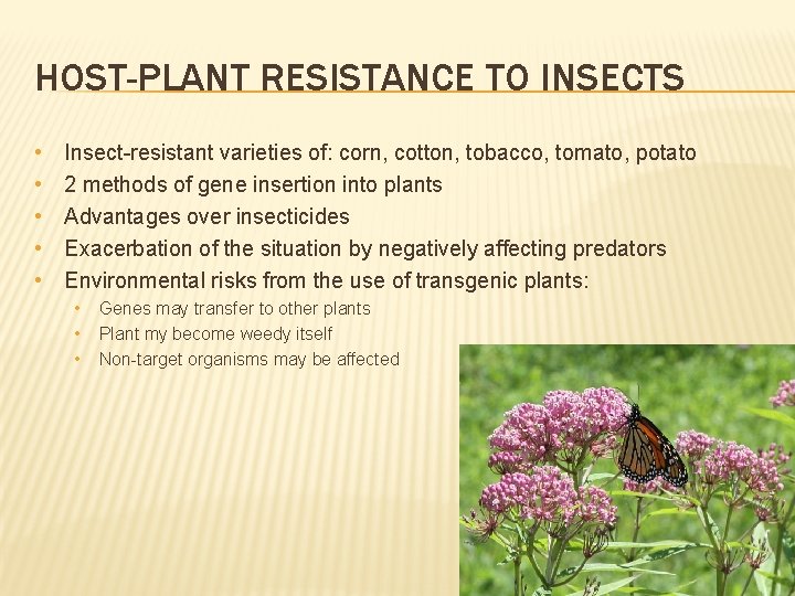HOST-PLANT RESISTANCE TO INSECTS • • • Insect-resistant varieties of: corn, cotton, tobacco, tomato,