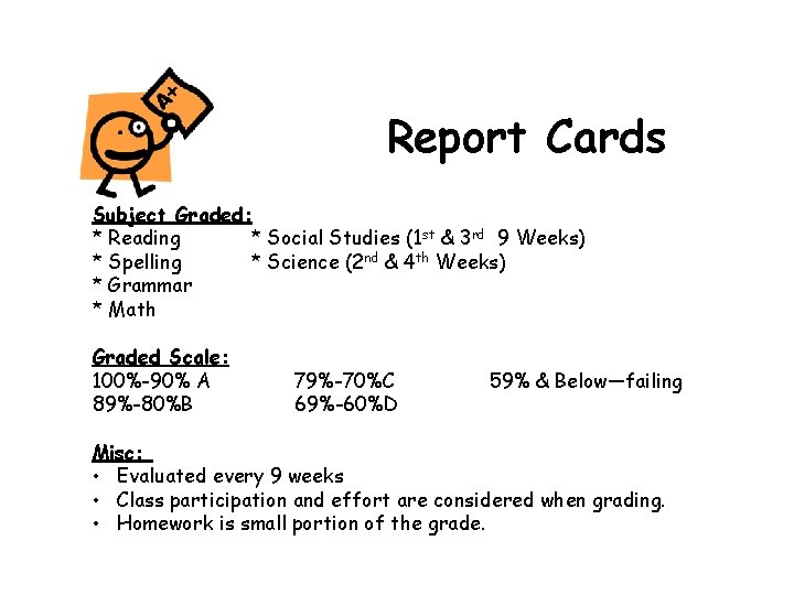 Report Cards Subject Graded: * Reading * Social Studies (1 st & 3 rd Report Cards Subject Graded: * Reading * Social Studies (1 st & 3 rd