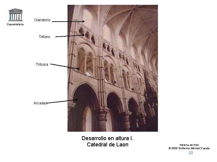 Claristorio Claseshistoria Triforio Tribuna Arcadas Desarrollo en altura I. Catedral de Laon Historia del