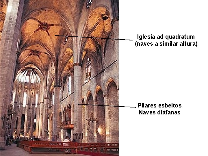 Iglesia ad quadratum (naves a similar altura) Pilares esbeltos Naves diáfanas 