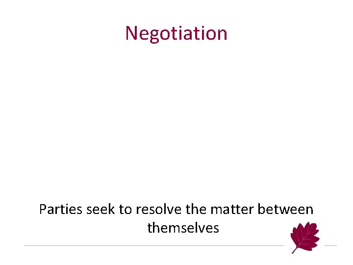 Negotiation Parties seek to resolve the matter between themselves 