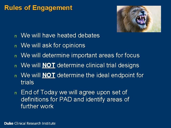 Rules of Engagement n We will have heated debates n We will ask for Rules of Engagement n We will have heated debates n We will ask for