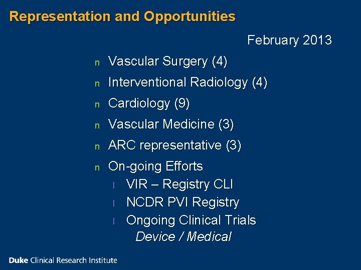 Representation and Opportunities February 2013 n Vascular Surgery (4) n Interventional Radiology (4) n Representation and Opportunities February 2013 n Vascular Surgery (4) n Interventional Radiology (4) n