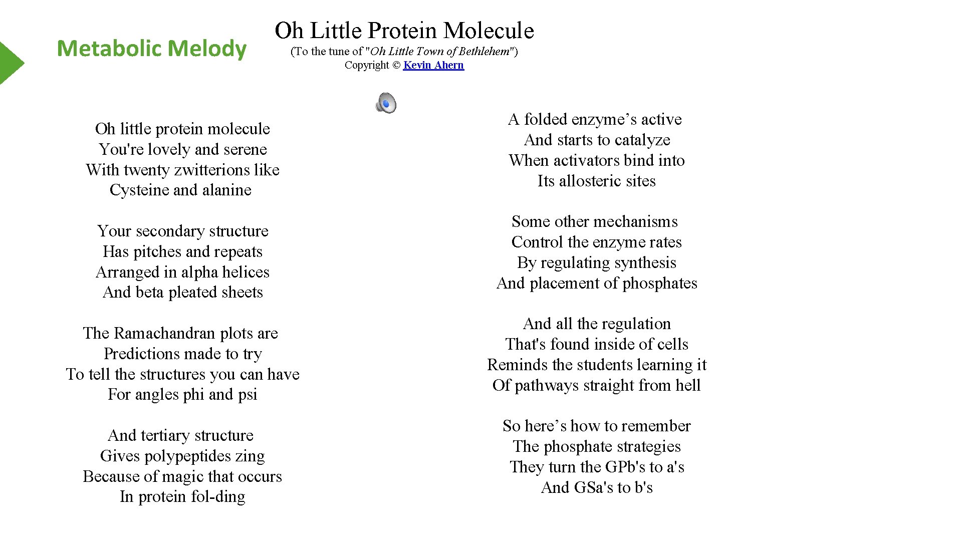 Metabolic Melody Oh Little Protein Molecule (To the tune of "Oh Little Town of