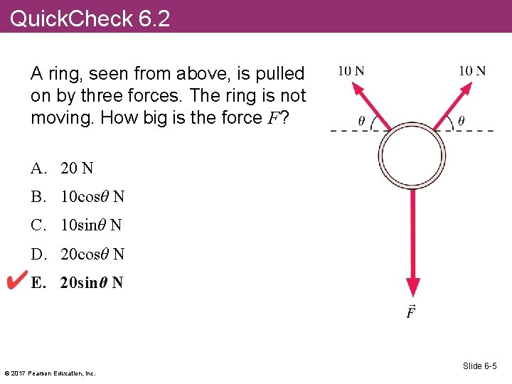 Quick. Check 6. 2 A ring, seen from above, is pulled on by three