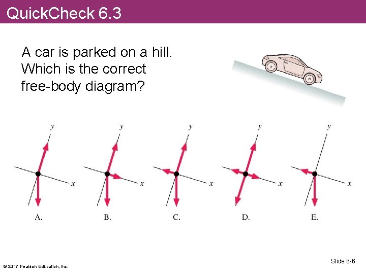 Quick. Check 6. 3 A car is parked on a hill. Which is the