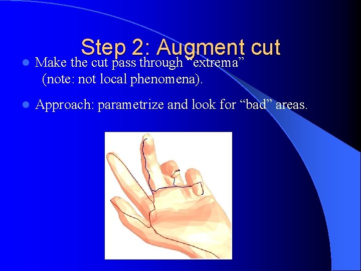 Step 2: Augment cut l Make the cut pass through “extrema” (note: not local