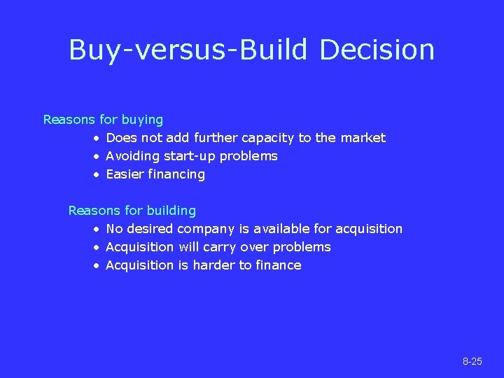 Buy-versus-Build Decision Reasons for buying • Does not add further capacity to the market