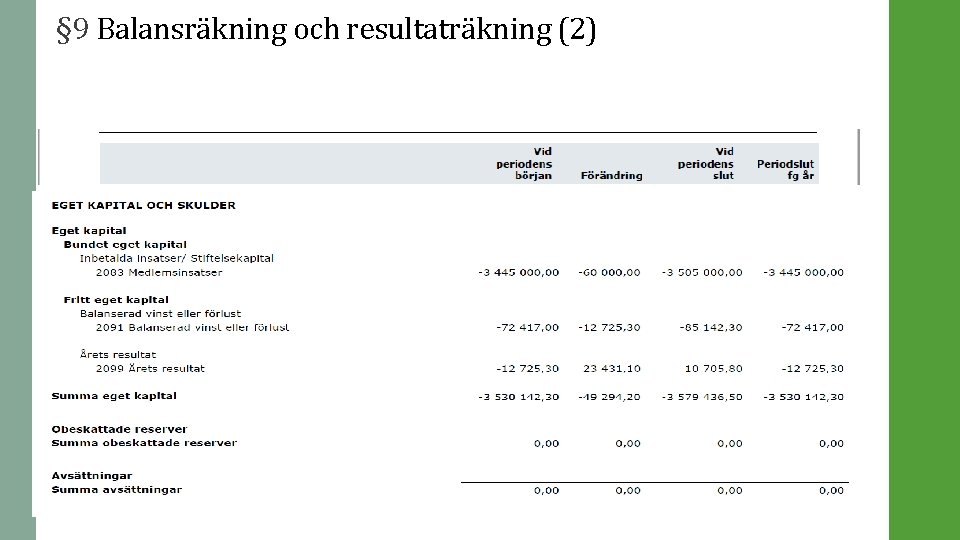 § 9 Balansräkning och resultaträkning (2) 