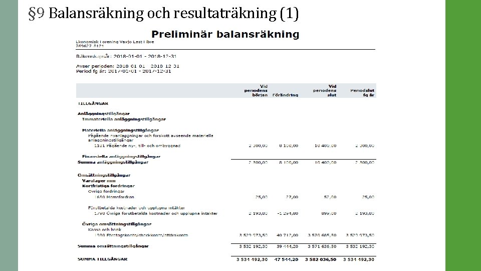 § 9 Balansräkning och resultaträkning (1) 