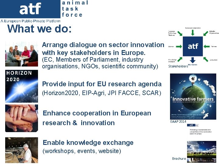 What we do: Arrange dialogue on sector innovation with key stakeholders in Europe. (EC,