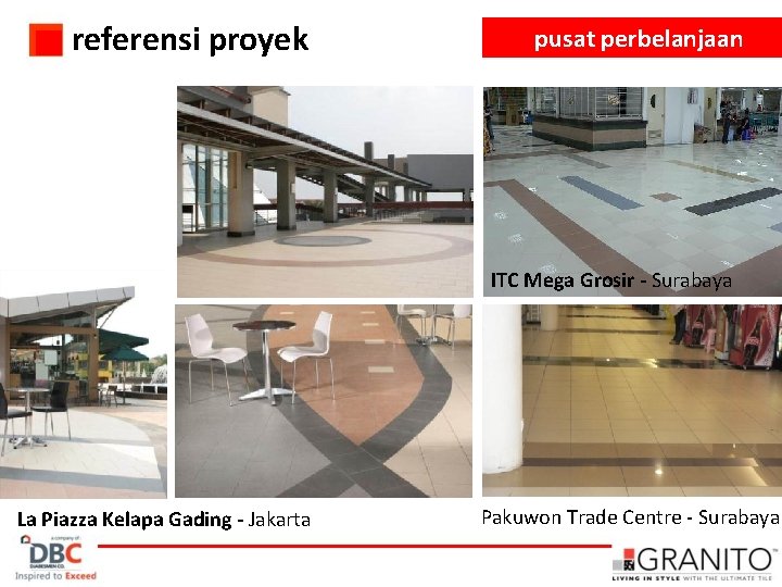 referensi proyek pusat perbelanjaan ITC Mega Grosir - Surabaya La Piazza Kelapa Gading -