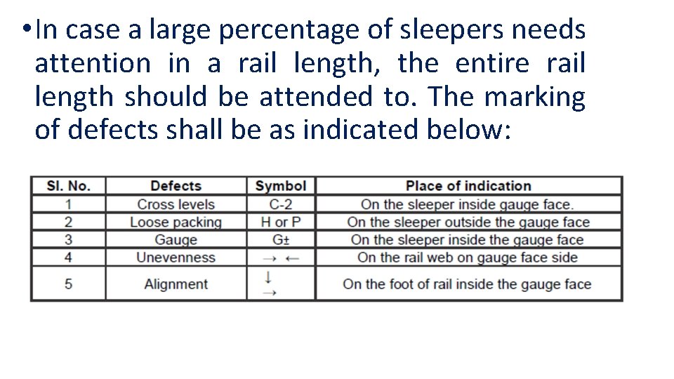  • In case a large percentage of sleepers needs attention in a rail