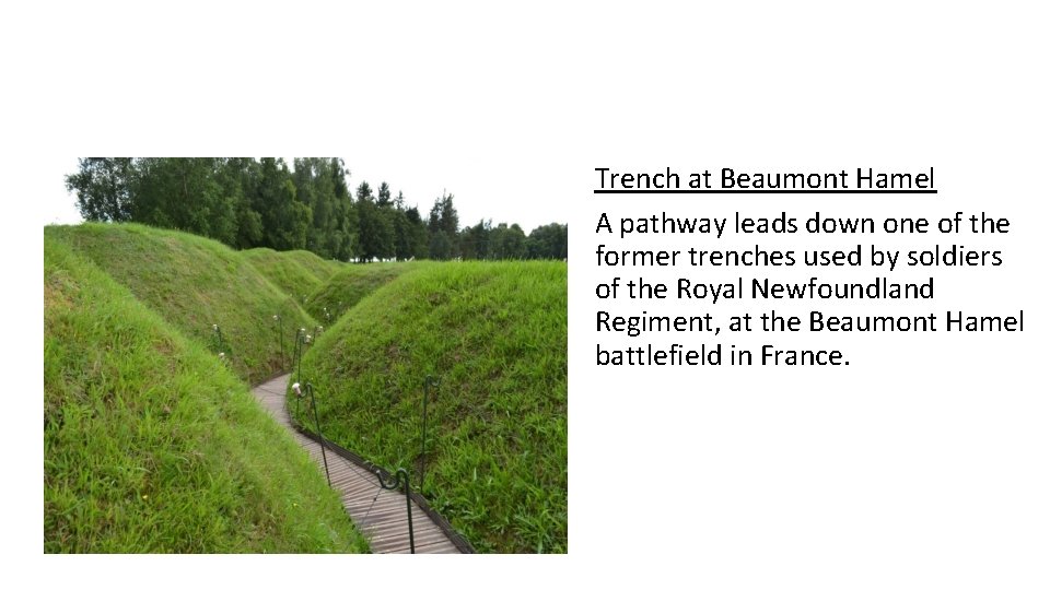 Trench at Beaumont Hamel A pathway leads down one of the former trenches used