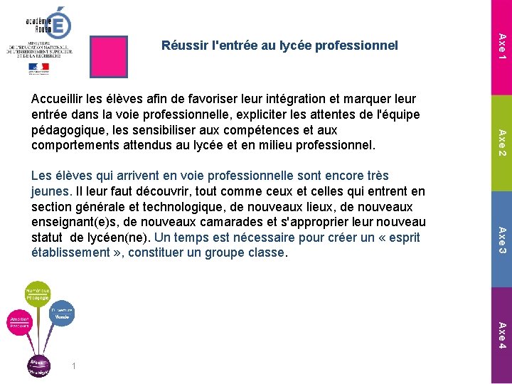 Axe 3 Les élèves qui arrivent en voie professionnelle sont encore très jeunes. Il