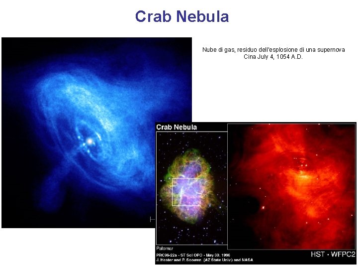 Crab Nebula Nube di gas, residuo dell’esplosione di una supernova Cina July 4, 1054