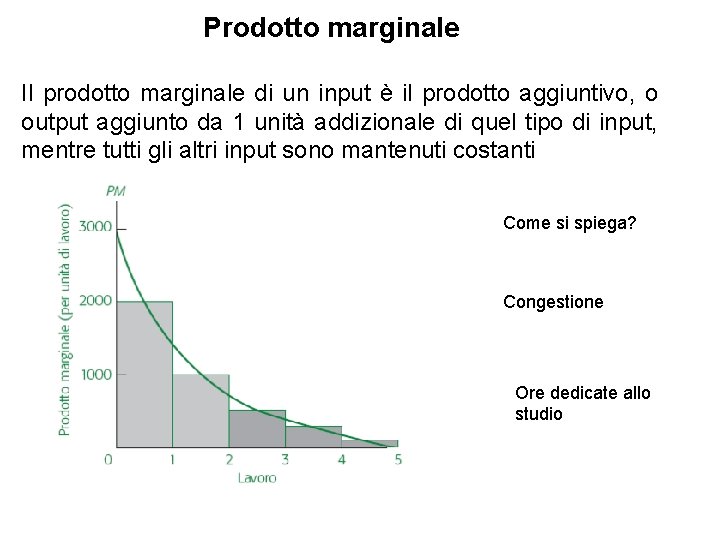 Prodotto marginale Il prodotto marginale di un input è il prodotto aggiuntivo, o output