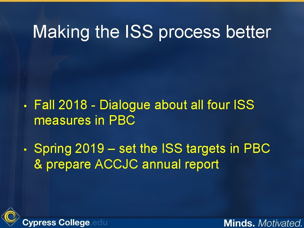 Making the ISS process better • Fall 2018 - Dialogue about all four ISS