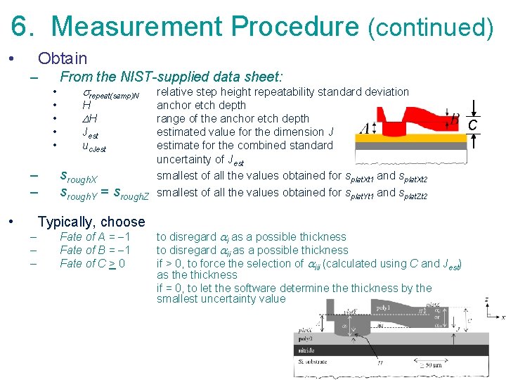 6. Measurement Procedure (continued) • Obtain – From the NIST-supplied data sheet: • •