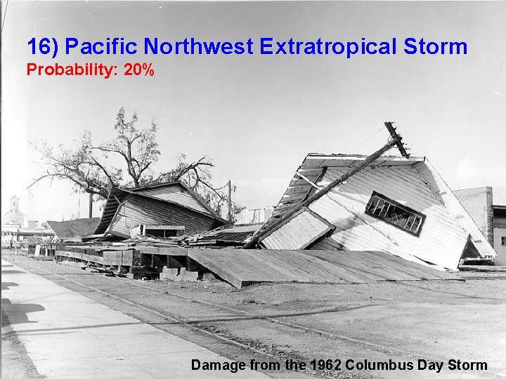 16) Pacific Northwest Extratropical Storm Probability: 20% Damage from the 1962 Columbus Day Storm