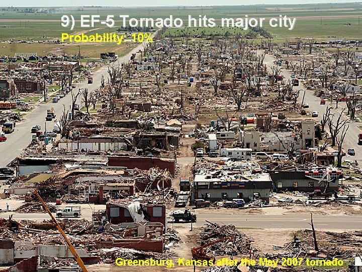 9) EF-5 Tornado hits major city Probability: 10% Greensburg, Kansas after the May 2007