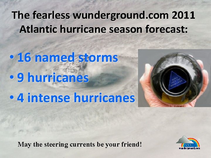 The fearless wunderground. com 2011 Atlantic hurricane season forecast: • 16 named storms •