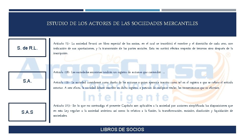 ESTUDIO DE LOS ACTORES DE LAS SOCIEDADES MERCANTILES S. de R. L. Artículo 73.