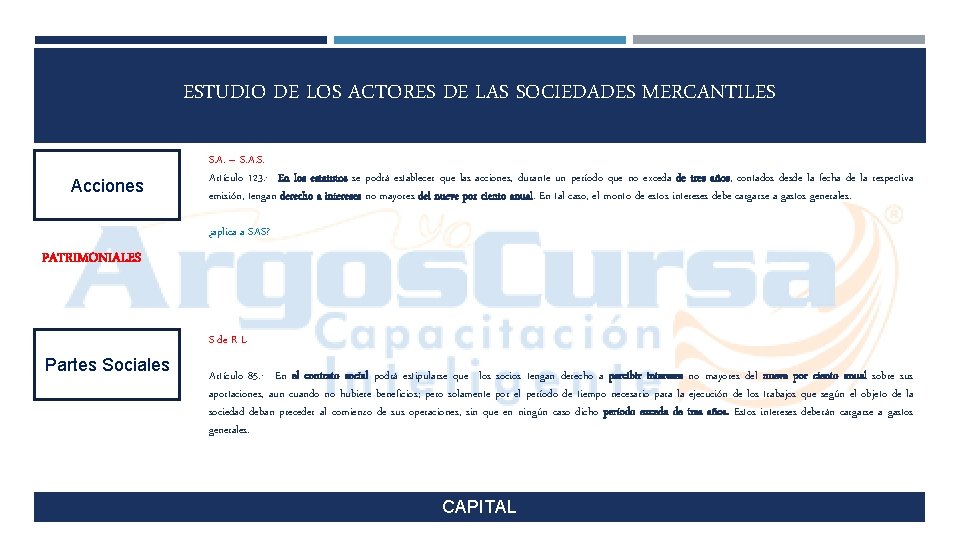 ESTUDIO DE LOS ACTORES DE LAS SOCIEDADES MERCANTILES Acciones S. A. – S. Artículo