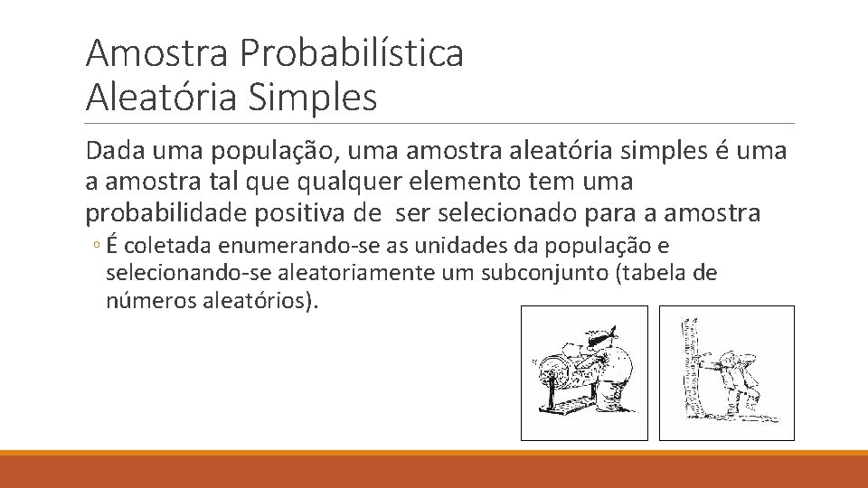 Amostra Probabilística Aleatória Simples Dada uma população, uma amostra aleatória simples é uma a