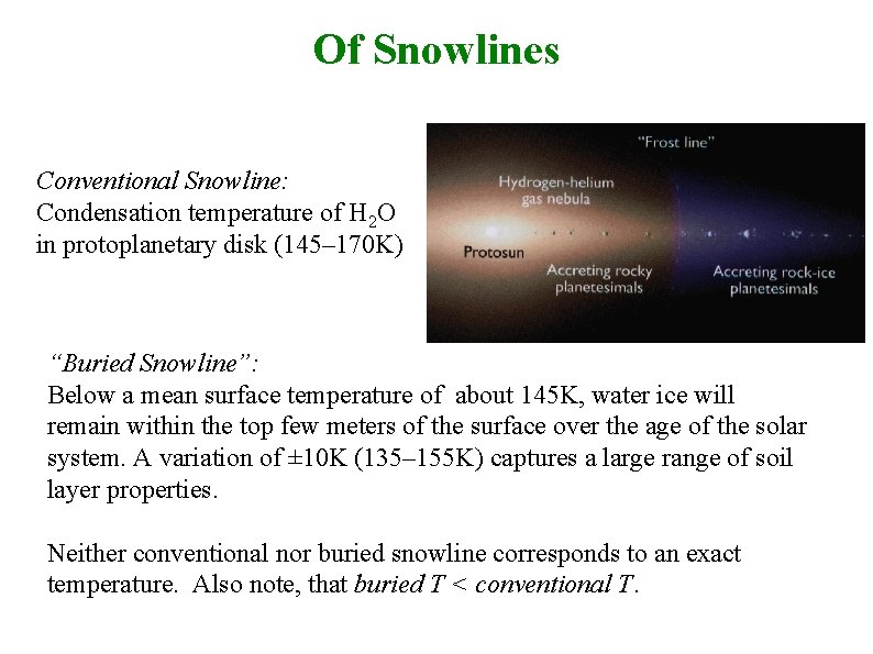 Of Snowlines Conventional Snowline: Condensation temperature of H 2 O in protoplanetary disk (145–