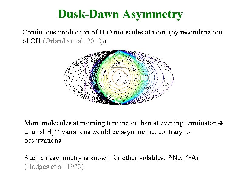 Dusk-Dawn Asymmetry Continuous production of H 2 O molecules at noon (by recombination of