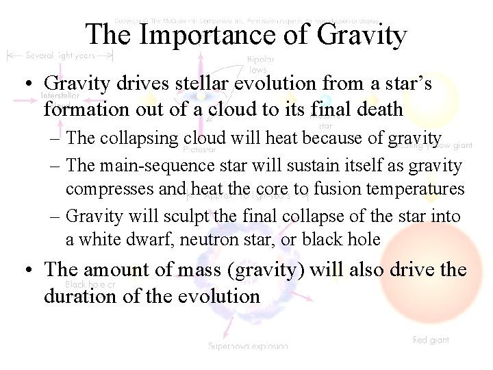 The Importance of Gravity • Gravity drives stellar evolution from a star’s formation out