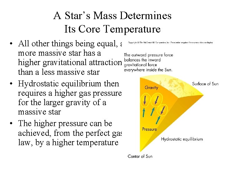 A Star’s Mass Determines Its Core Temperature • All other things being equal, a