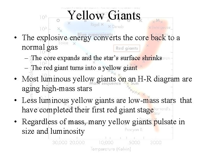 Yellow Giants • The explosive energy converts the core back to a normal gas