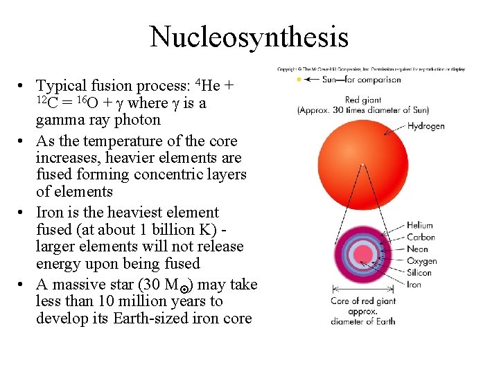 Nucleosynthesis • Typical fusion process: 4 He + 12 C = 16 O +