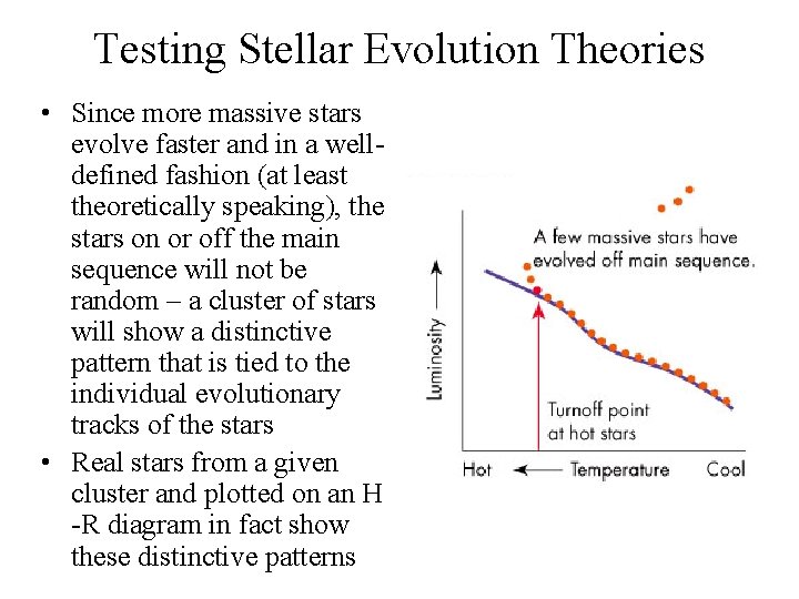 Testing Stellar Evolution Theories • Since more massive stars evolve faster and in a