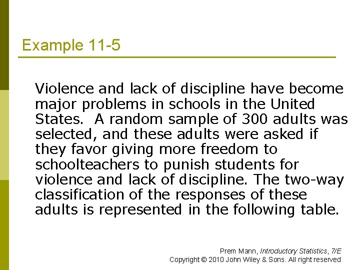 Example 11 -5 Violence and lack of discipline have become major problems in schools