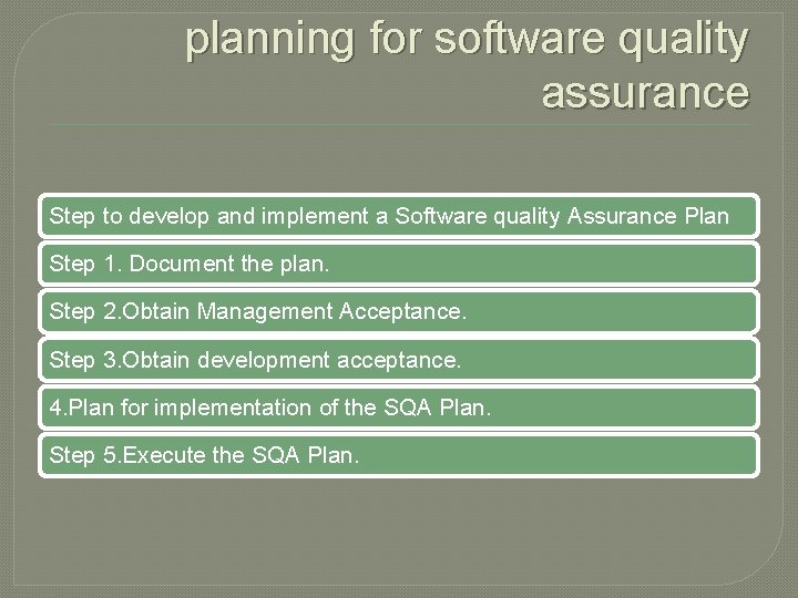 planning for software quality assurance Step to develop and implement a Software quality Assurance