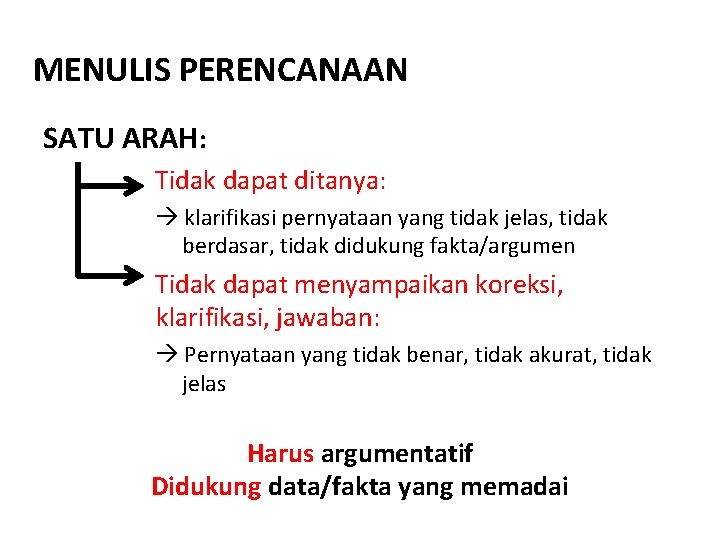 MENULIS PERENCANAAN SATU ARAH: Tidak dapat ditanya: klarifikasi pernyataan yang tidak jelas, tidak berdasar,