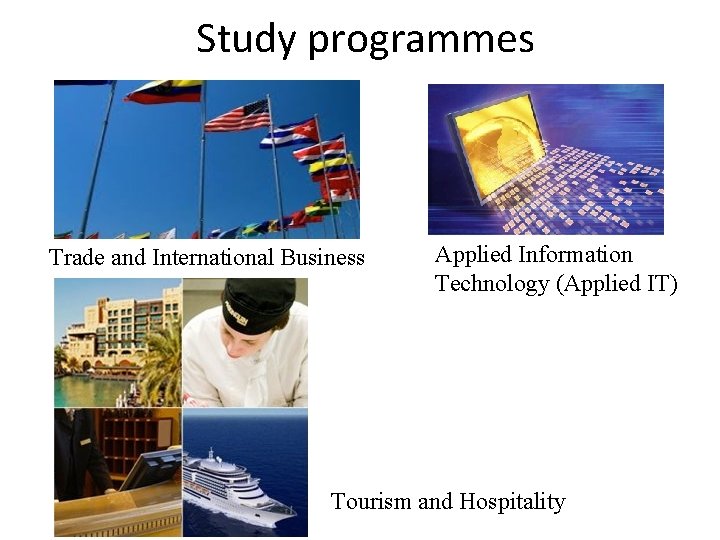 Study programmes Trade and International Business Applied Information Technology (Applied IT) Tourism and Hospitality