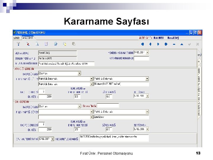 Kararname Sayfası Fırat Üniv. Personel Otomasyonu 13 