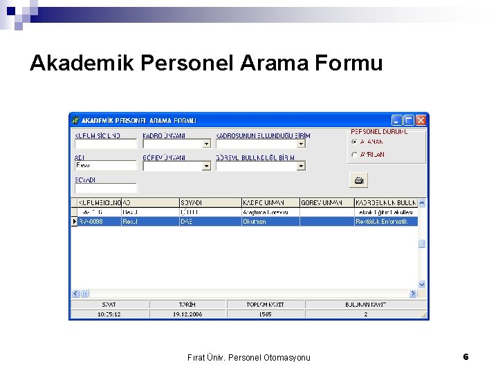 Akademik Personel Arama Formu Fırat Üniv. Personel Otomasyonu 6 