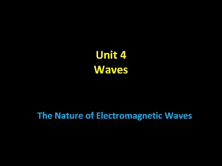 Unit 4 Waves The Nature of Electromagnetic Waves 