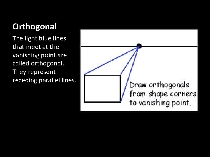 Orthogonal The light blue lines that meet at the vanishing point are called orthogonal.