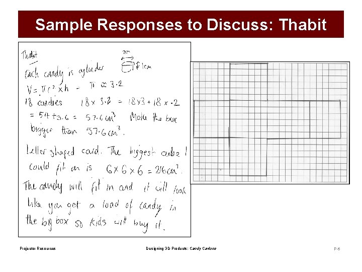 Sample Responses to Discuss: Thabit Projector Resources Designing 3 D Products: Candy Cartons P-6