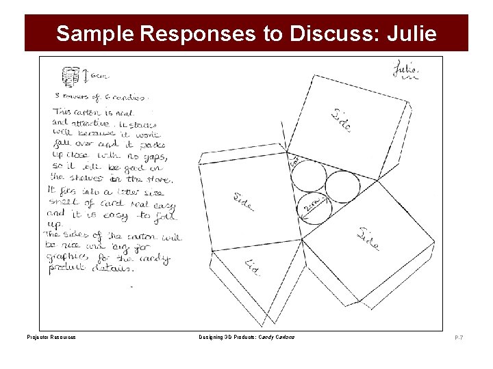 Sample Responses to Discuss: Julie Projector Resources Designing 3 D Products: Candy Cartons P-7