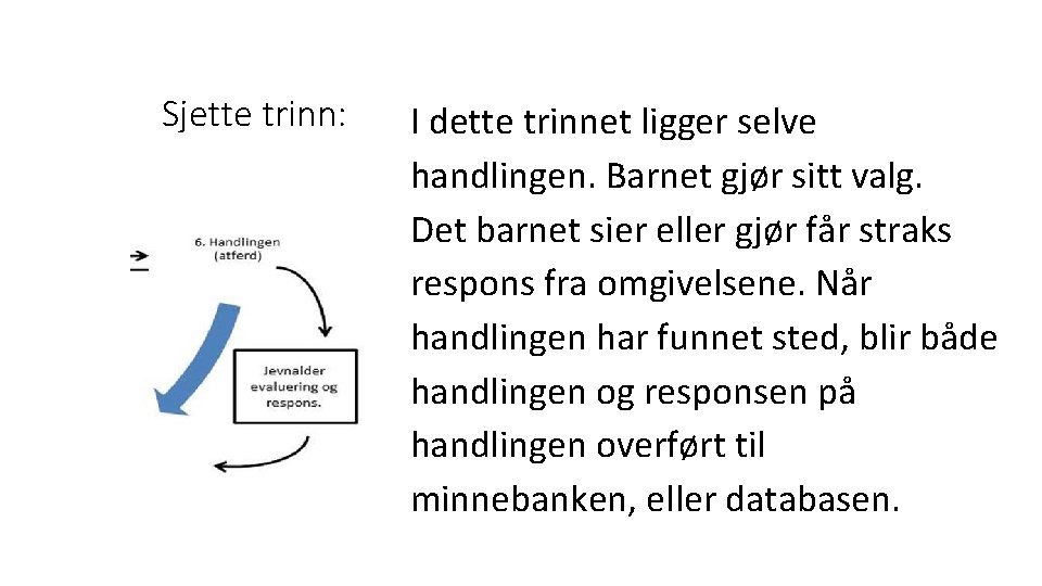 Sjette trinn: I dette trinnet ligger selve handlingen. Barnet gjør sitt valg. Det barnet